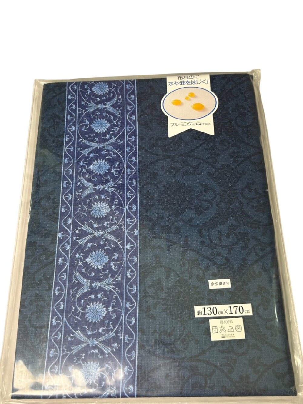 NEW Gen Collection Tablecloth Jacquard Blue Floral Pattern 130x170cm Waterproof